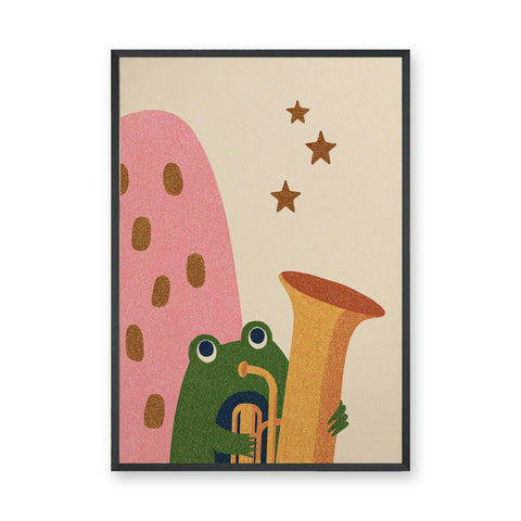 Frog Saxophone Kids Wall Art – Retro Music Print for Nursery