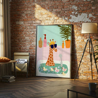 Fun Giraffe Bathroom Wall Print – Playful Animal Art for Kids Bathroom or Nursery Decor