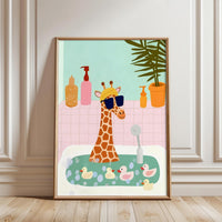 Fun Giraffe Bathroom Wall Print – Playful Animal Art for Kids Bathroom or Nursery Decor