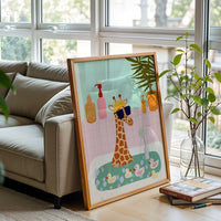 Fun Giraffe Bathroom Wall Print – Playful Animal Art for Kids Bathroom or Nursery Decor
