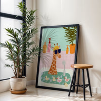 Fun Giraffe Bathroom Wall Print – Playful Animal Art for Kids Bathroom or Nursery Decor