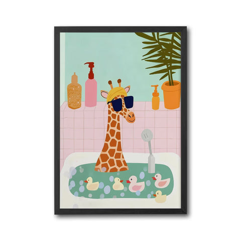 Fun Giraffe Bathroom Wall Print – Playful Animal Art for Kids Bathroom or Nursery Decor