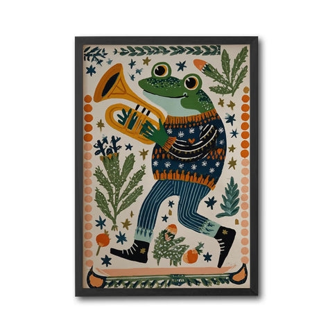 Funny Frog Playing Tuba Wall Print | Cute Animal Music Art for Nursery or Kids Room | Playroom Decor & Baby Gift