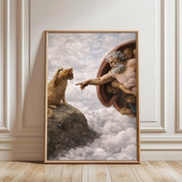 Funny God and Cat Creation Parody Wall Décor Print