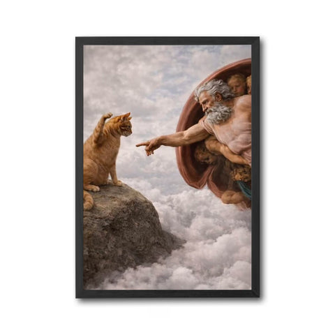 Funny God and Cat Creation Parody Wall Décor Print