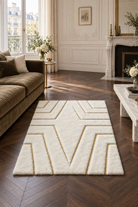 Fur Texture Contemporary Square Area Rug in a living room