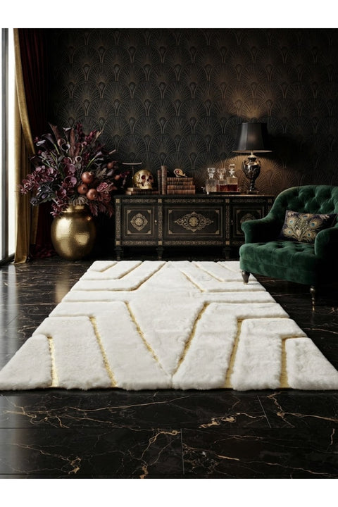 Fur Texture Contemporary Square Area Rug in a living room