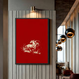 Galloping Horse Traditional Wall Art – Cream Horse on Red