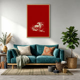 Galloping Horse Traditional Wall Art – Cream Horse on Red