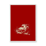 Galloping Horse Traditional Wall Art – Cream Horse on Red