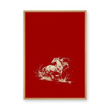 Galloping Horse Traditional Wall Art – Cream Horse on Red