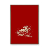 Galloping Horse Traditional Wall Art – Cream Horse on Red