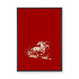 Galloping Horse Traditional Wall Art – Cream Horse on Red