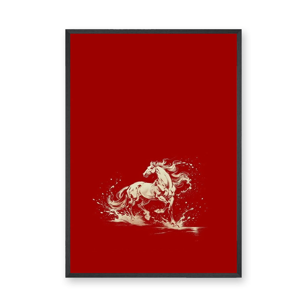 Galloping Horse Traditional Wall Art – Cream Horse on Red