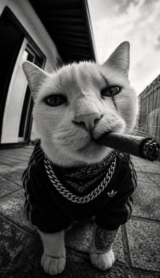 Gangster Cat Pop Art Wall Art – Black and White Streetwear Cat Print