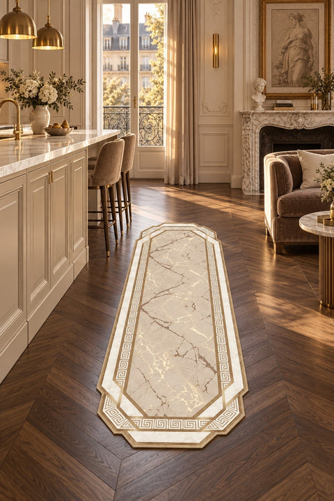 Geometric Abstract Runner Rug in a kitchen