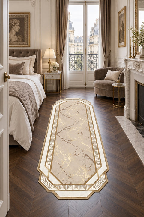 Geometric Abstract Runner Rug in a bedroom