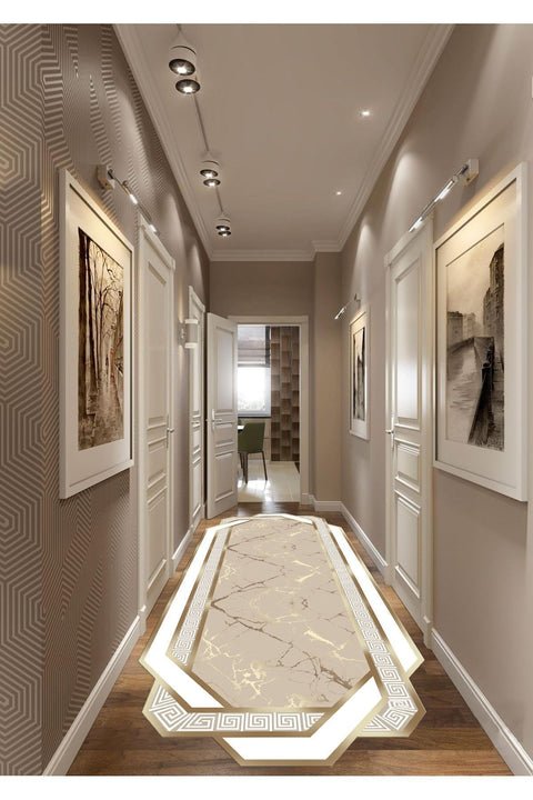 Geometric Abstract Runner Rug in a hallway