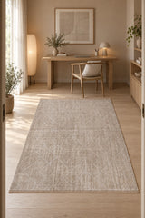 Geometric Boho Area Rug – Beige in a office