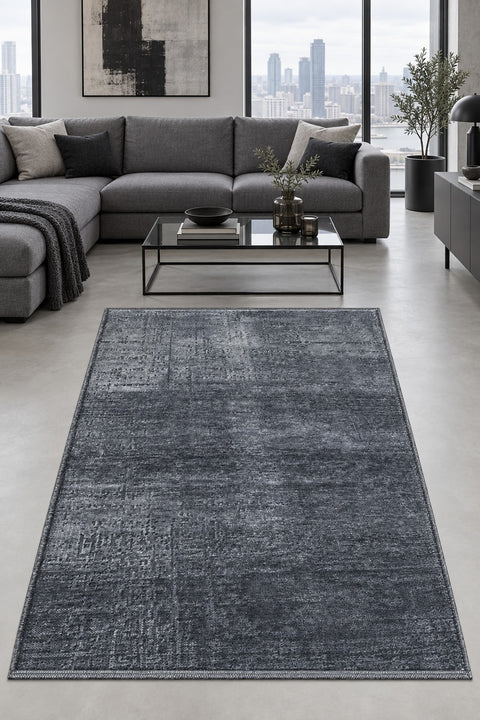 Geometric Boho Area Rug – Charcoal in a living room