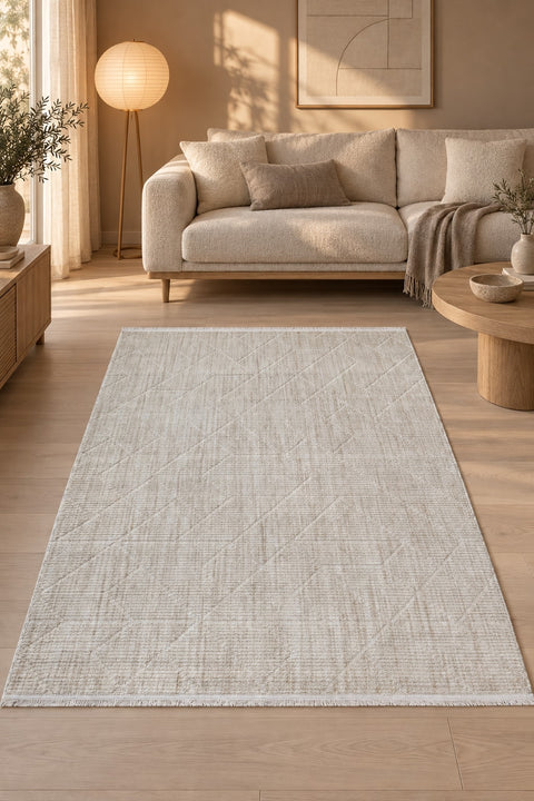 Geometric Boho Area Rug – Cream in a living room