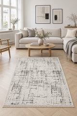 Geometric Boho Area Rug – Cream in a living room