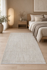 Geometric Boho Area Rug – Cream in a bedroom