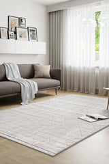 Geometric Boho Area Rug – Cream in a living room