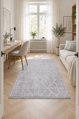 Geometric Boho Area Rug – Gray in a office