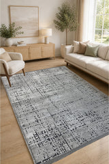 Geometric Boho Area Rug – Gray in a living room