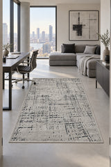 Geometric Boho Area Rug – Taupe in a office