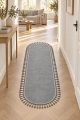Geometric Boho Oval Rug in a hallway