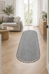 Geometric Boho Oval Rug in a living room