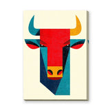 Geometric Bull Wall Art – Colorful Retro Animal Portrait Print