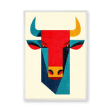 Geometric Bull Wall Art – Colorful Retro Animal Portrait Print