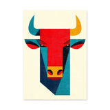 Geometric Bull Wall Art – Colorful Retro Animal Portrait Print