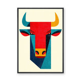Geometric Bull Wall Art – Colorful Retro Animal Portrait Print