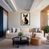 Geometric Cat Abstract Wall Art – Black Cream Modern Animal Print