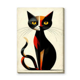 Geometric Cat Abstract Wall Art – Black Cream Modern Animal Print