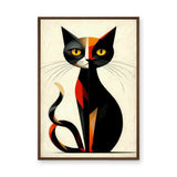 Geometric Cat Abstract Wall Art – Black Cream Modern Animal Print
