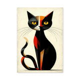Geometric Cat Abstract Wall Art – Black Cream Modern Animal Print