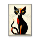 Geometric Cat Abstract Wall Art – Black Cream Modern Animal Print