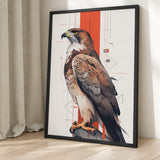 Geometric Hawk Modern Wall Art – Stylized Bird Portrait with Red Accents