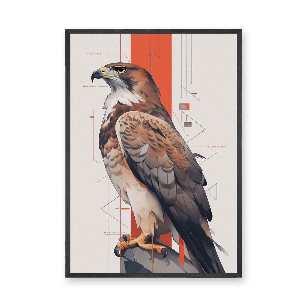 Geometric Hawk Modern Wall Art – Stylized Bird Portrait with Red Accents