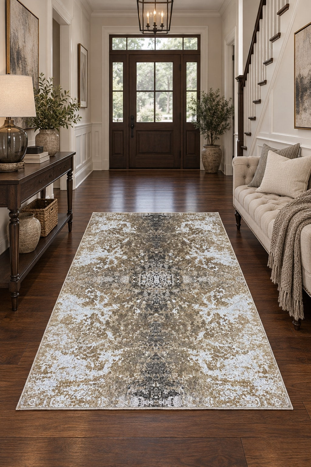 Geometric Kids Runner Rug – Cream in a hallway