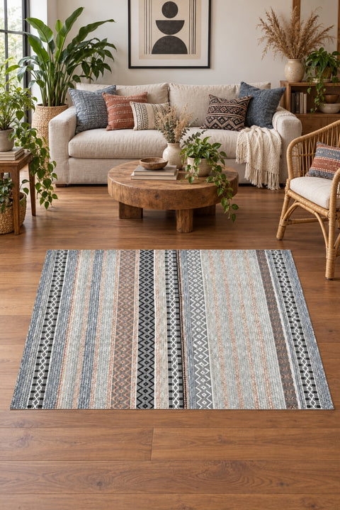 Geometric Kitchen Rug – Multicolor in a living room