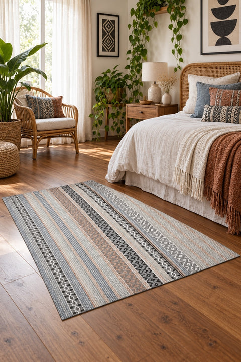 Geometric Kitchen Rug – Multicolor in a bedroom