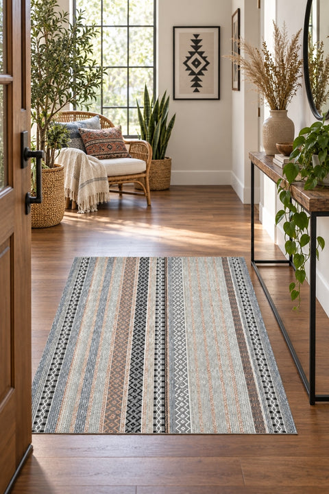 Geometric Kitchen Rug – Multicolor in a hallway