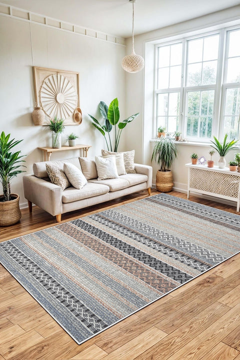 Geometric Kitchen Rug – Multicolor in a living room