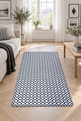 Geometric Modern Kilim Area Rug – Black in a living room